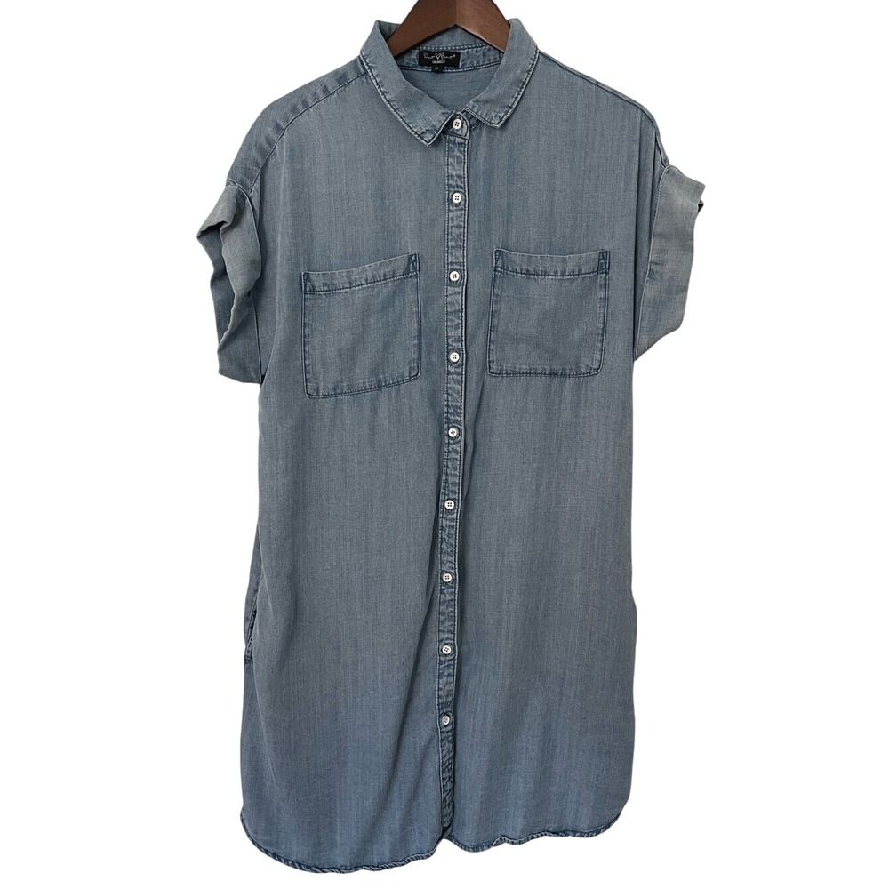 Velvet Heart Shirt Dress XL Blue Chambray Tencel Button Front Pockets Coastal